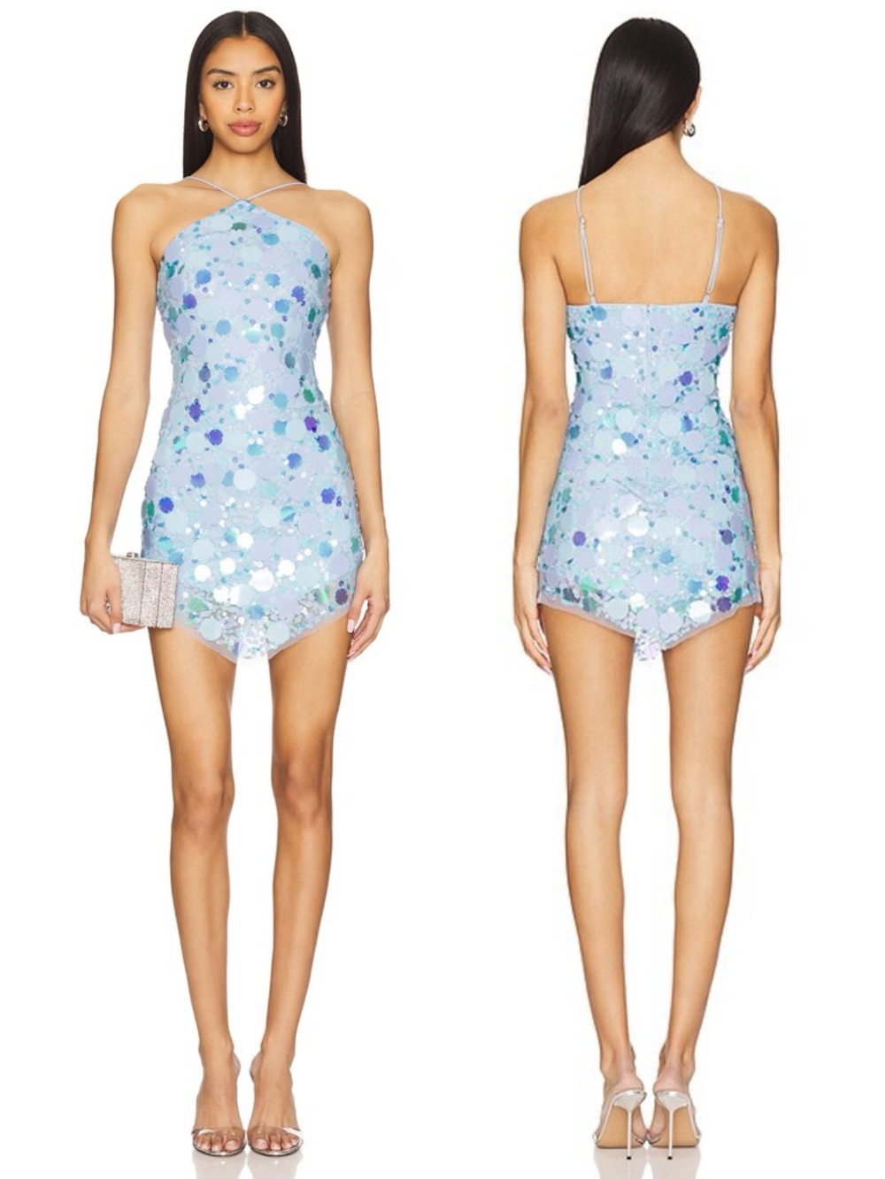 Lovers + Friends Quinn Sequin Embellished Mini Dress Light Blue NEW with tags